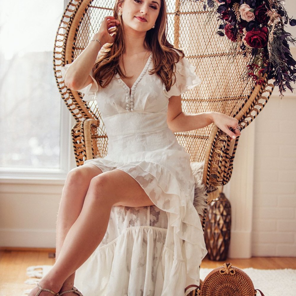 FLORAL EMBROIDERY RUFFLE DRESS WITH HIGH-LOW SKIRT MAXI DRESS - Picture 4 of 5